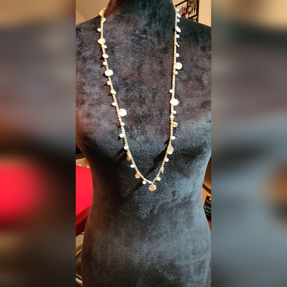 Gold tone necklace with tiny pearls